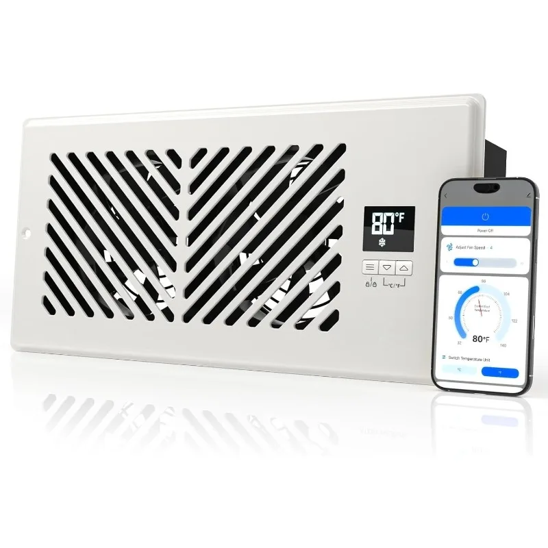 

Register Booster Vent Fan for 4”x10” Duct Opening Cutout, 10-Speed Adjustable Smart Vent Booster with Thermostat Control, Energy