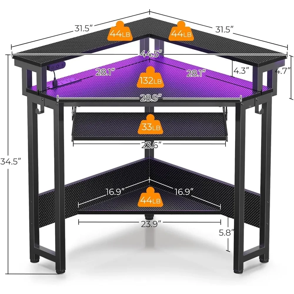 Porch Console Table for Living Room Chairs Corner Desk 44.5“ W X 34.5”H Small Carbon Fiber Computer Desk With Power Outlets Side