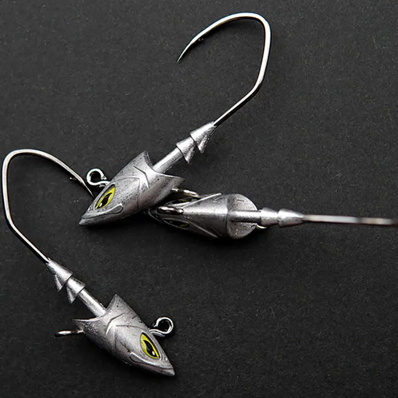 5 teile/schachtel 14g 21g 28g 42g Angeln jigging kopf haken, Dreieck kopf mit 3D augen, große meer angeln rigging haken – Detail 1
