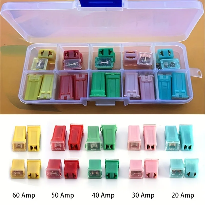 20 pcs long short foot square box fuse with car fuse insert 20/30/40/50/60A square fuse