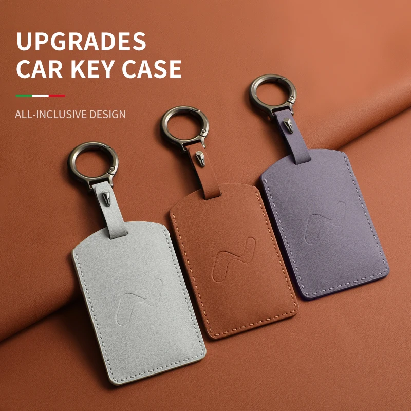 

Leather Car Key Case Cover For ONVO L60 L90 Original Car Color Remote Key Bag Case Protecter Shell Keychain Auto Accessories