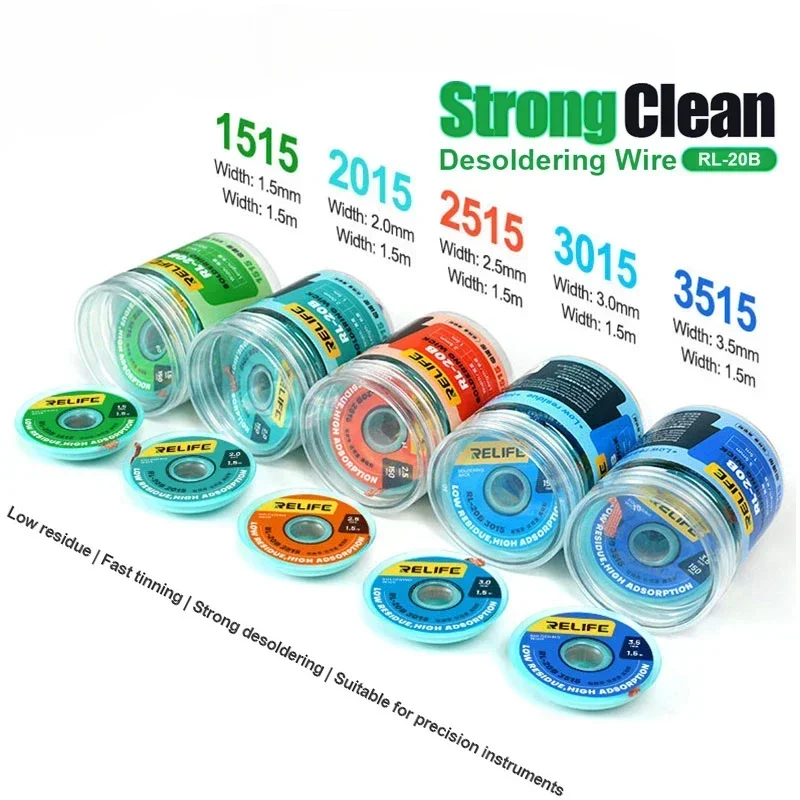 RELIFE RL-20B Strong Clean Desoldering Wire ต่ําสารตกค้างสําหรับ PCB ซ่อมโทรศัพท์เมนบอร์ดเชื่อม FLUX Wire IC BGA CPU Nand เครื่องมือ
