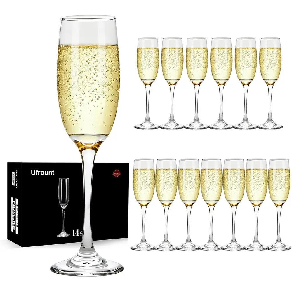 

6oz Clear Champagne Flute Set of 14, Elegant Stemmed Glasses for Sparkling Wine