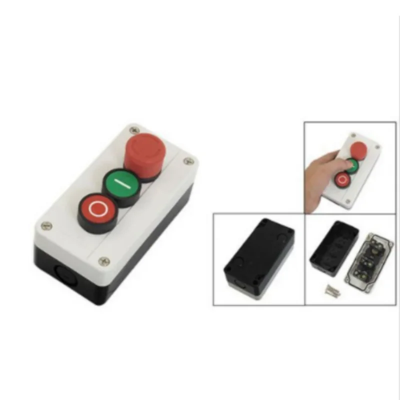 

600V 10A Momentary 1NO Green 1NC Red Sign Flat PushButton 1NC Maintain Latching Red Emergency Stop PushButton Switch Station Box