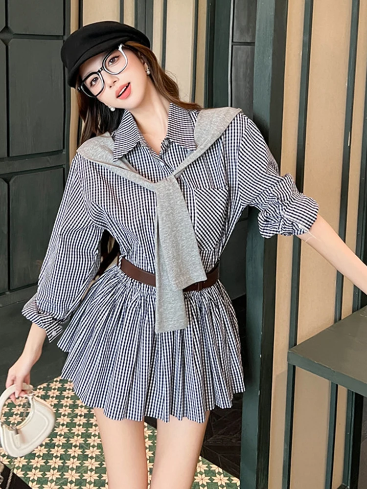 Koreaanse Mode Shirt Jurk voor Vrouwen Zoete Cape Riem Swing Korte Geplooide Jurk Vrouwelijke Dagelijkse Casual High Street Vestidos Mujer