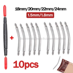 10pcs Metal Curved End Spring Bar 1.5mm 1.8mm Diameter Watchband Link Pins 18mm 20mm 22mm 24mm Stainless Steel Spring Bars Tools