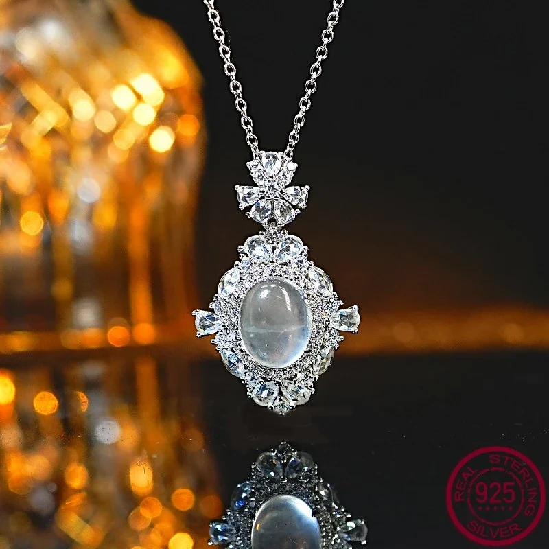 

New Chinese style water foam jade S925 silver flower pendant with a niche, versatile, high-end feel, vintage Jewelry