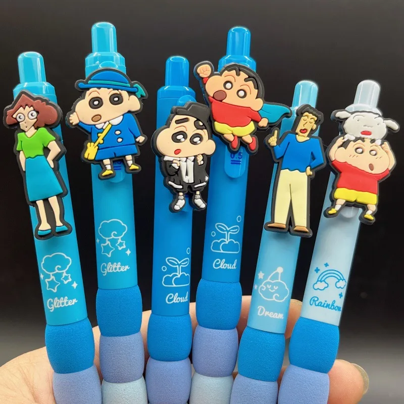 

Набор из 6 милых шариковых ручек с персонажами Crayon Shin-chan, мультяшные аниме-ручки, черные быстросохнущие ручки для подписи, подарок