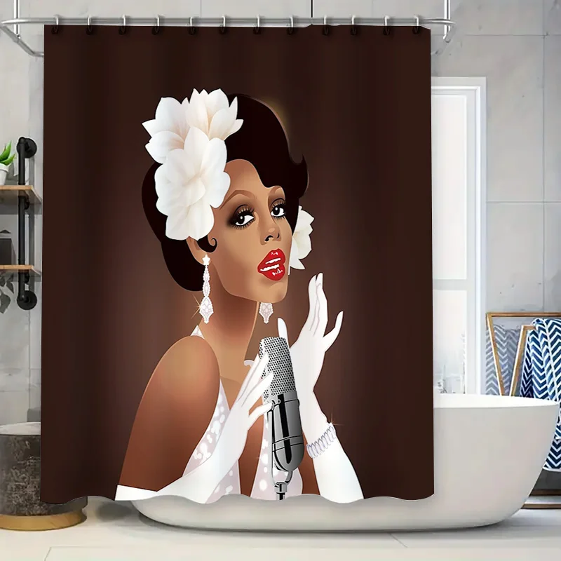 

Vintage Microphone Singer Shower Curtain Artistic Retro Music Lover Home Decor Bathroom Set Waterproof Washable