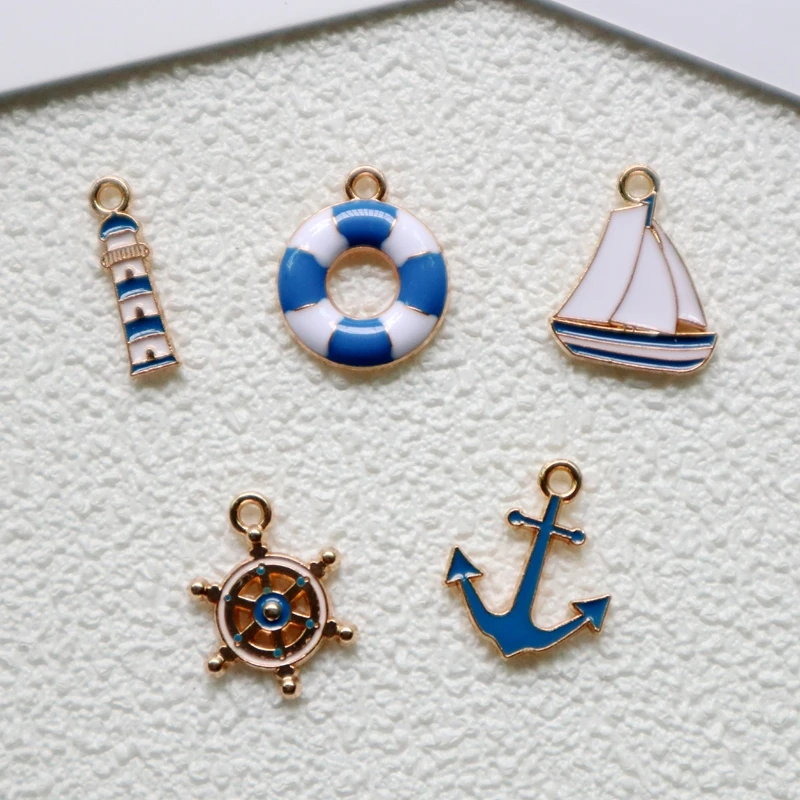 10PCS Mini Sailboat Anchor Rudder Lighthouse Alloy Enamel Pendant DIY Dangle Necklace Earrings Bracelet Decoration Accessories