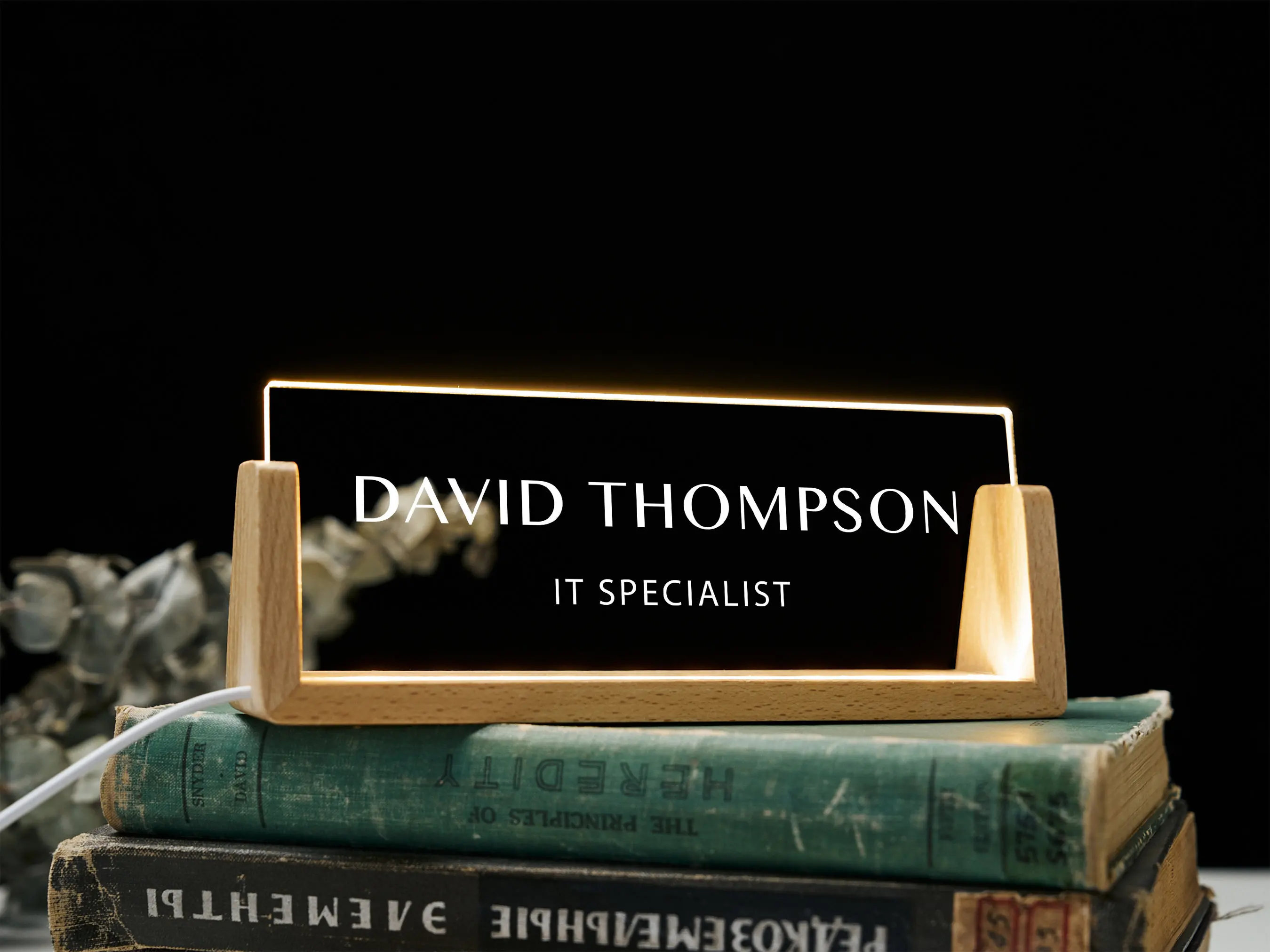 Personalized Desk Nameplate Name Tag With Wooden Base Night Light Acrylic Nameplate Office Gifts Desk Accessories New Job Gifts