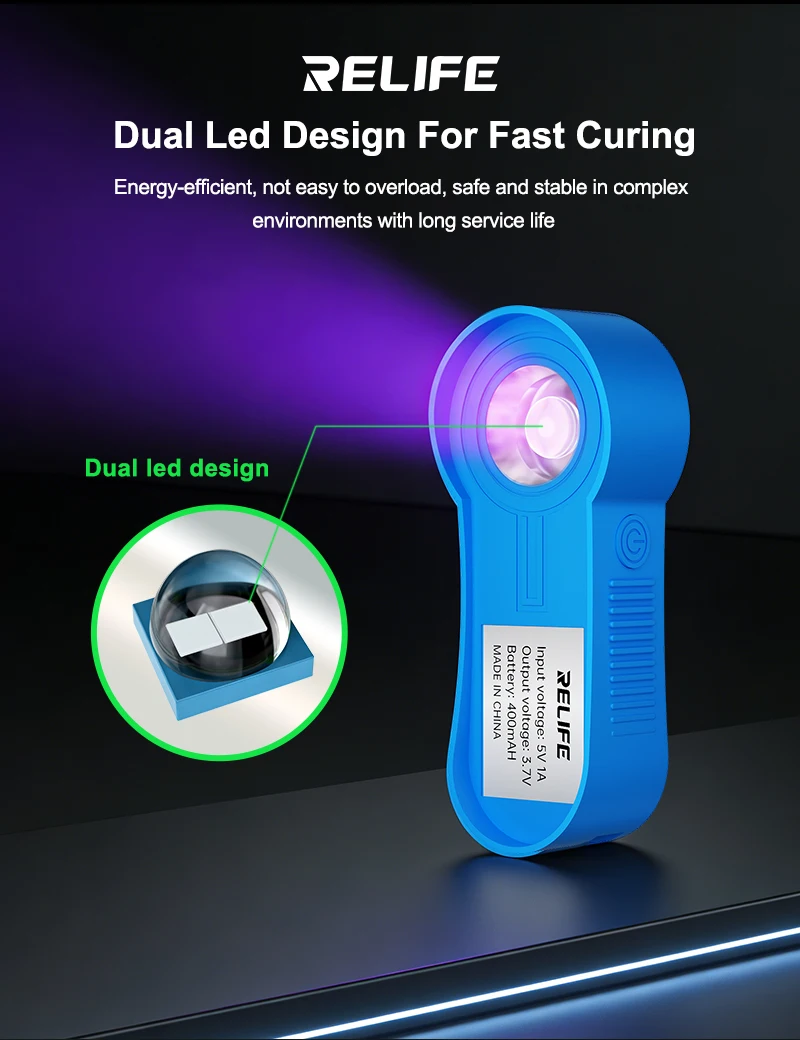 RELIFE RL-014F Curing Lamp Fast and Efficient Curing 400mAh Strong Endurance Built-in battery Dual Light Beads Type-C Interface