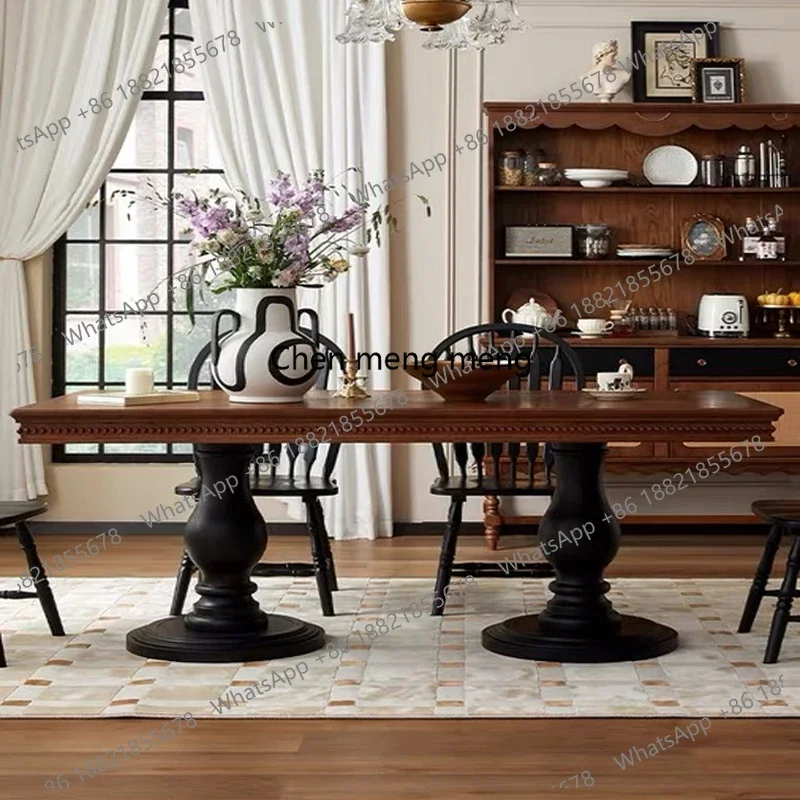 

R French vintage solid wood dining table living room rectangular dining table and chair combination American worktop