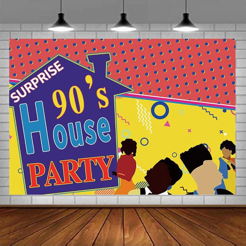 Happy Birthday Photography Backdrop 90s Bounce House Birthday Party Background Cake Table Outside Yard Indoor Outdoor Decoration