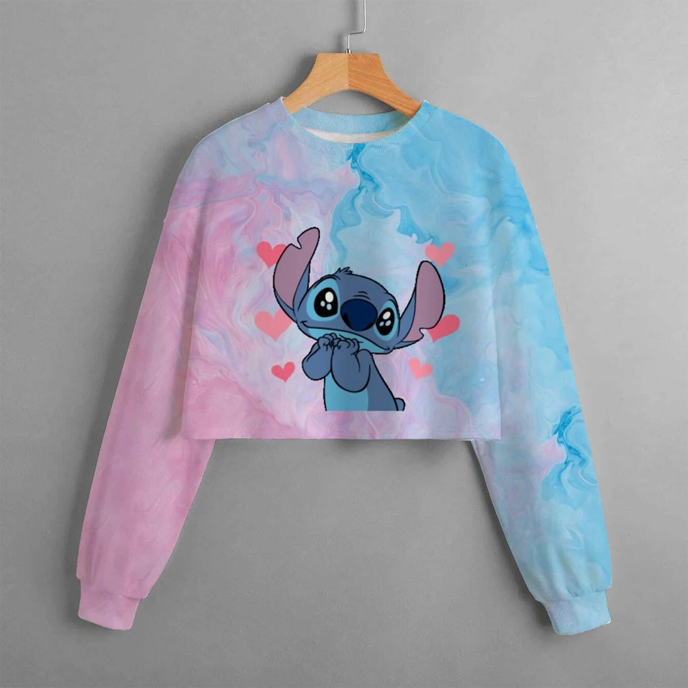 4-14 Year Children\'s Disney Stitch Clothing Casual Cartoon New Autumn Printed Girls Short Sweater Cute Girls Tops