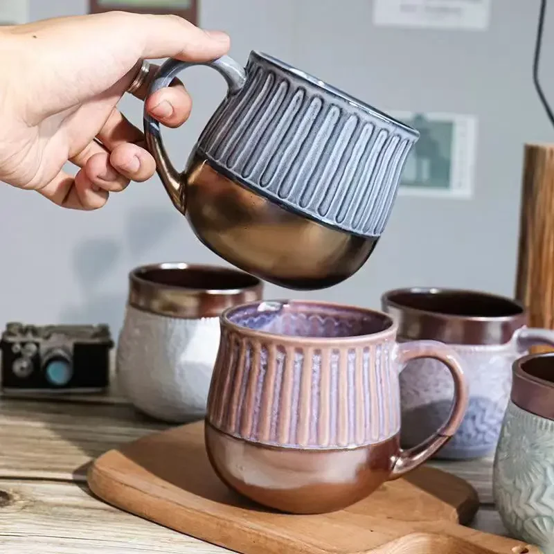 520ml Creative Kiln Change Mug Breakfast Cup Retro Coffee Cups Milk Cup Ceramic Mug Mugs Large-capacity Hand Warmer Drinkware