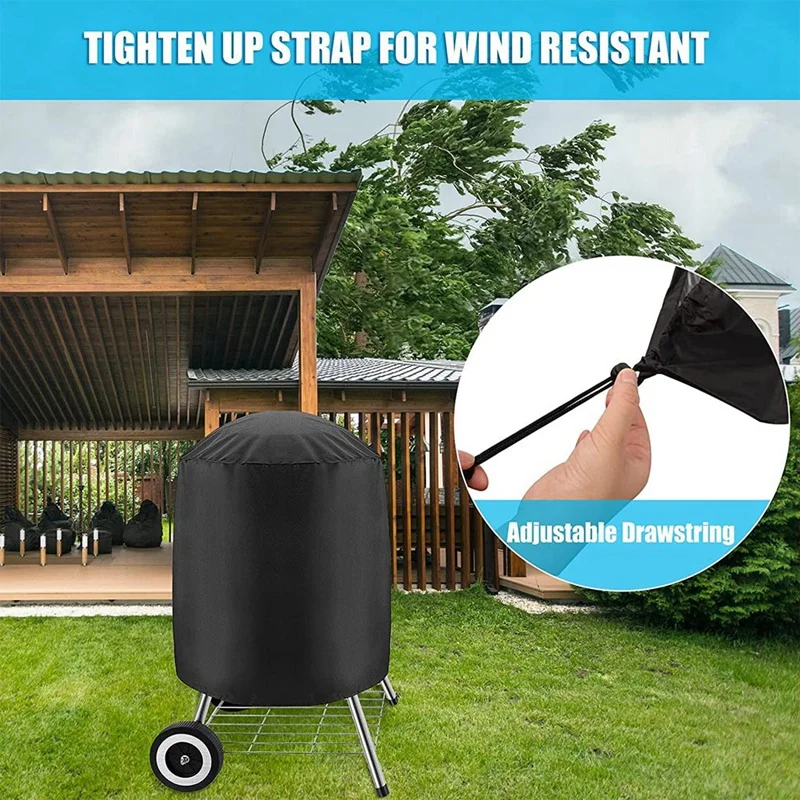Cubierta para parrilla de barbacoa, cubierta para hervidor de carbón Weber, impermeable, negra, redonda, Gas, exterior, 210D