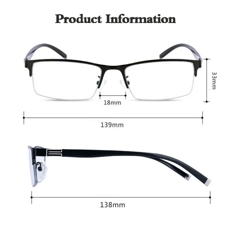 FG Stainless Steel Anti Blue Light Bifocal Reading Glasses Men Business Half Frame Presbyopia Eyeglasses +1.0 To +4.0