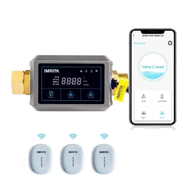 IMRITA-Monitor De Agua inteligente, Control por aplicación Wifi, Sensor De detección De fugas De Agua, Detector De fugas De Agua con válvula De cierre