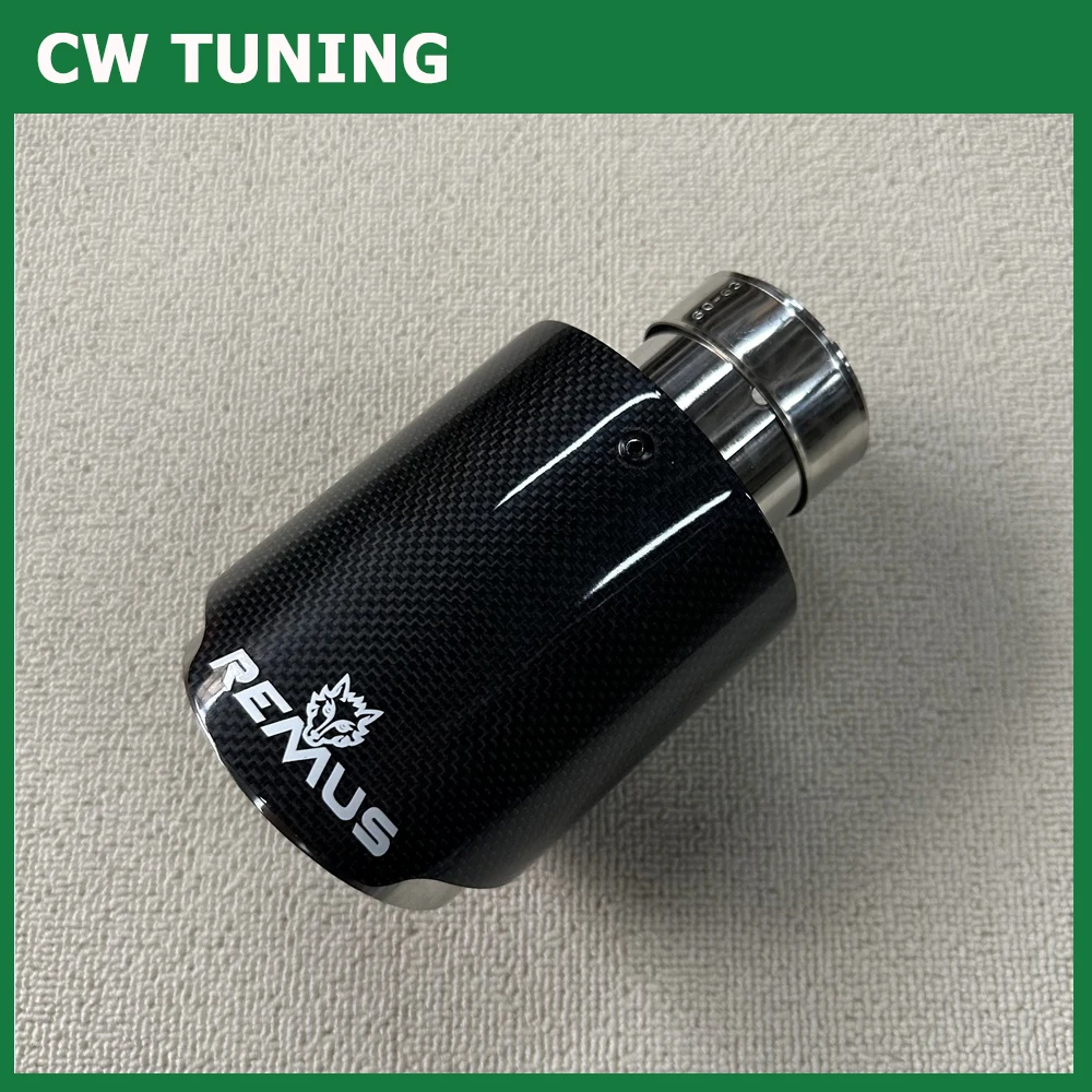 Car Universal 304 Stainless Steel Single Exhaust Pipe Full Glossy Carbon Remus Logo Black Cover Muffler Tip For Merc