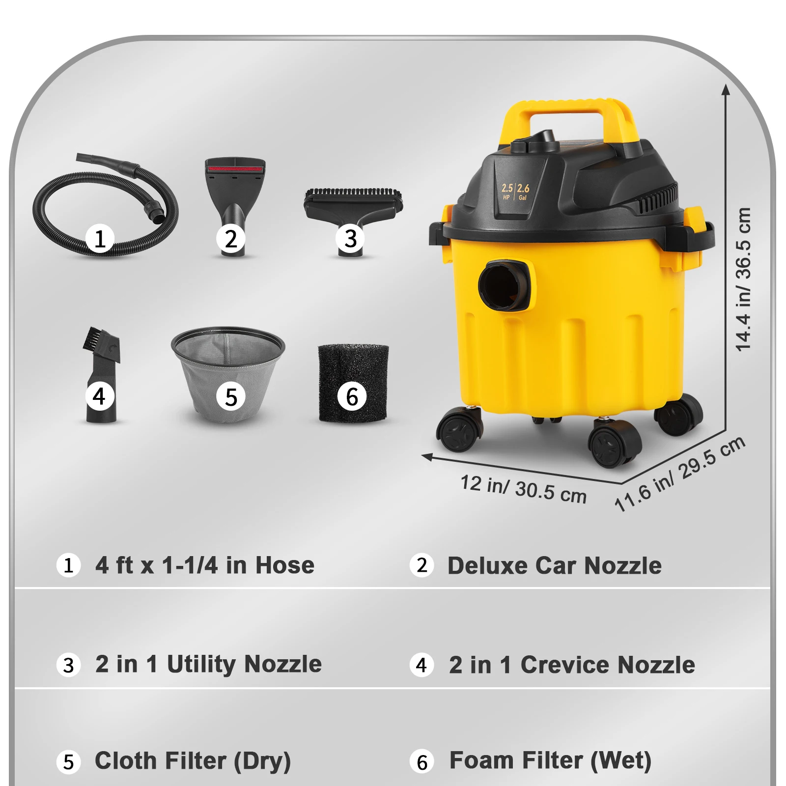 SucceBuy Wet Dry Vac 2.6 Gallon 2.5 Peak HP 3 in 1 Portable Shop Vacuum with Blowing Function Attachments Storage for Floor C