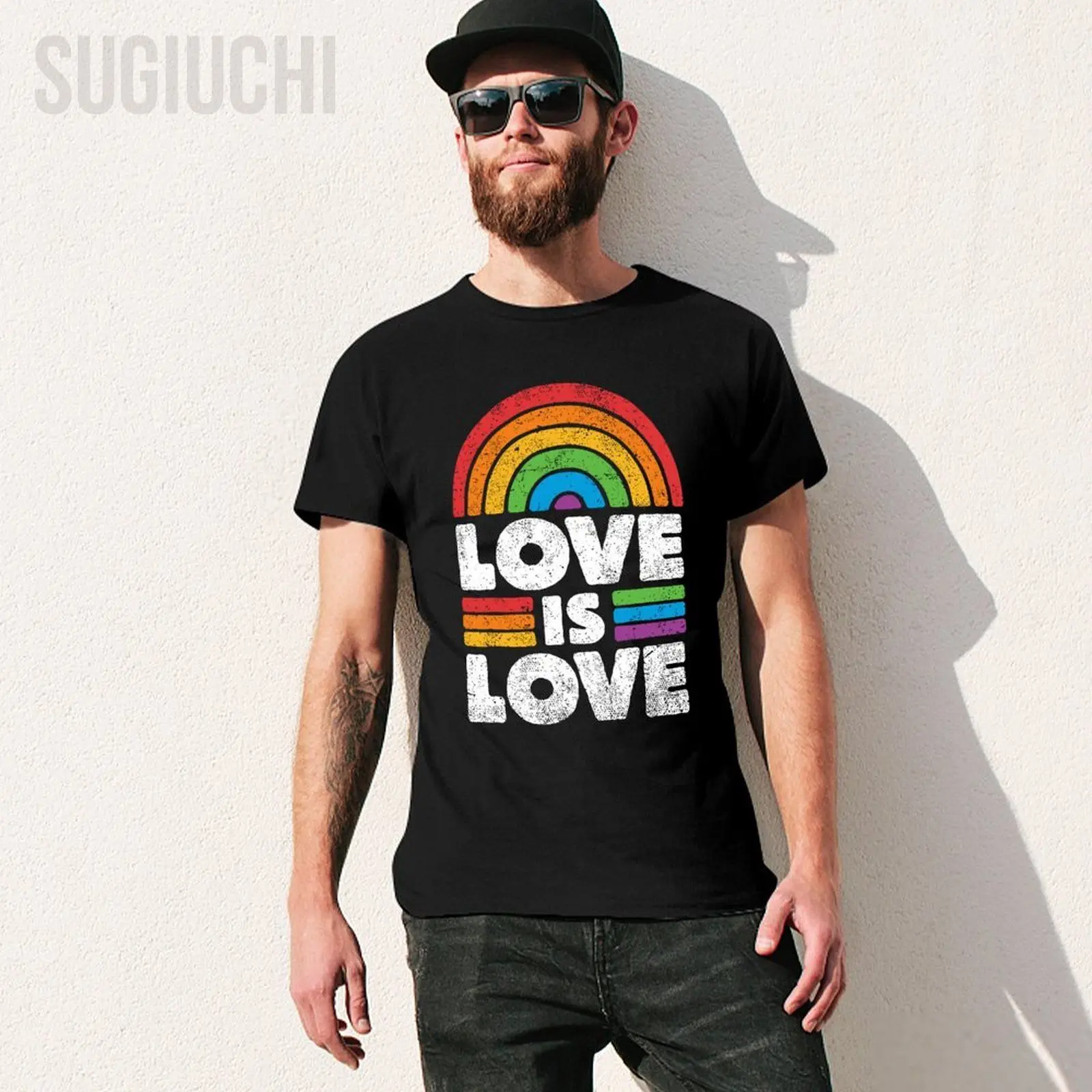 Unisex Men LGBTQ Love Is Love Gay Pride LGBT Ally Rainbow Flag Vintage Tshirt Tees T Shirts Women Boys 100% Cotton T-Shirt