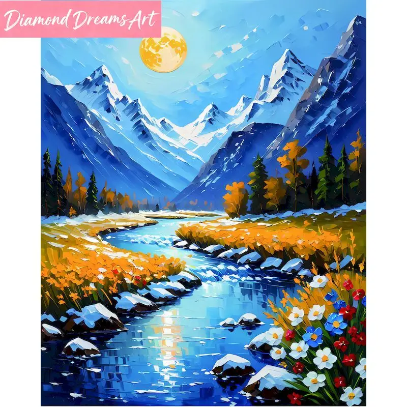 Rahmenloses Diamond Painting Set Landschafts-Mosaik Vollquadrat Fluss-Diamant-Stickerei Verkauf Strass-Bilder
