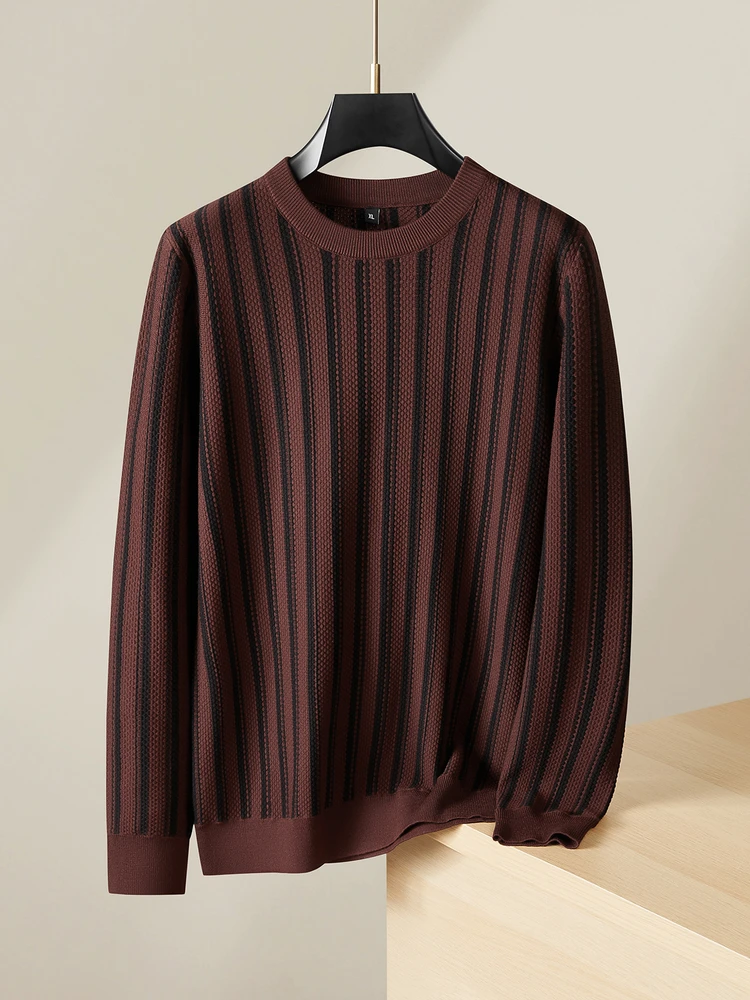 

Мужской вязаный свитер свободного кроя с длинным рукавом и круглым вырезом для осени и зимы, больших размеров, модный, повседневный, удобный, дышащий