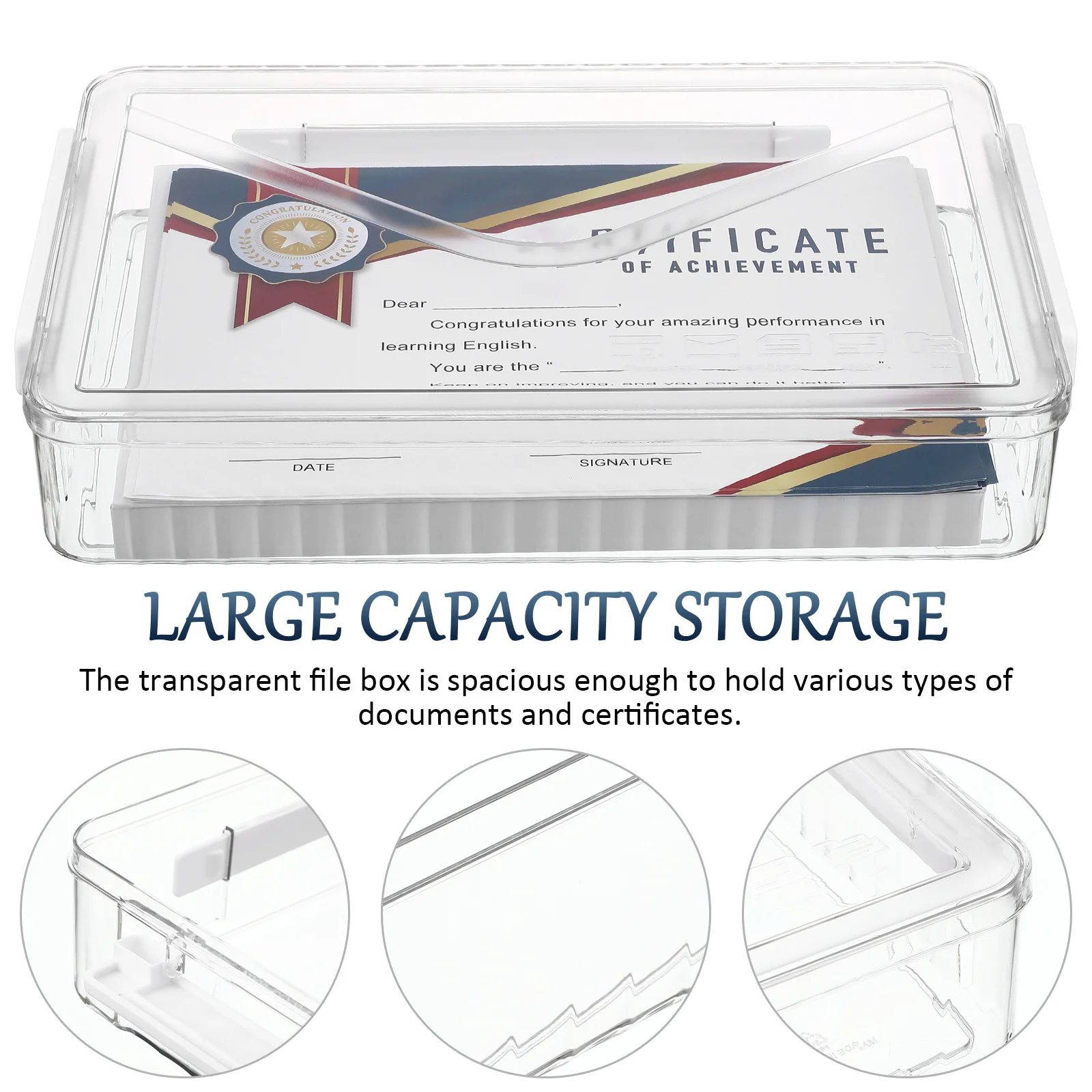 Large Capacity Transparent File Box Plastic Document Storage Organizer Magazine Portable Storage Box Document Case