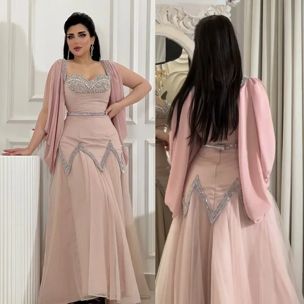 Maßgeschneidertes Abendkleid aus Jersey mit Pailletten und Perlenstickerei, gerüscht, A-Linie, herzförmig, maßgeschneidertes Anlasskleid, lange