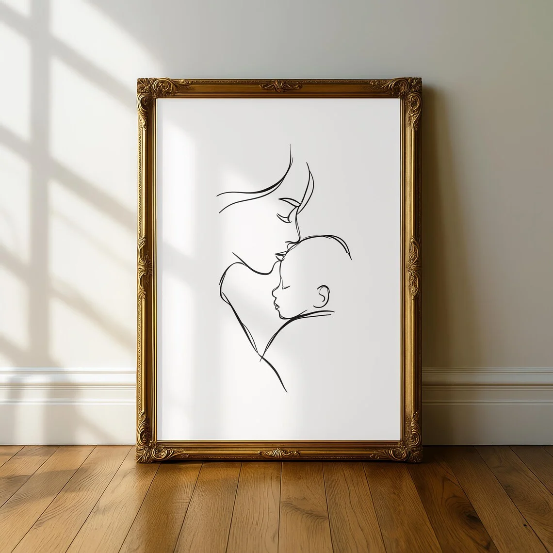 Mother’s Day Gift Minimalist Line Art Print, Mother and Baby Drawing, Emotional Motherhood Wall Art, Neutral Home Decor Poster