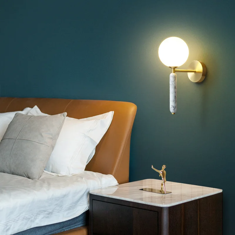 Imagem -05 - Nordic All Copper Marble Wall Lamp Lâmpada de Vidro para Quarto Cabeceira Sala de Jantar Corredor Varanda Moderno Simples