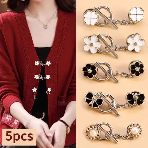 5 conjuntos de roupas de metal ot com botão sem costura, botão mãe, casaco, suéter, cardigã, botão de broche decorativo feminino