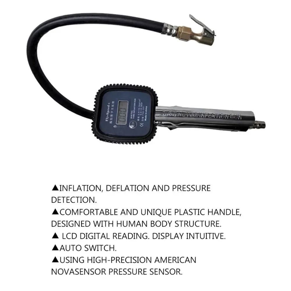 High Precision Digital Display Tire Inflation Tool Pressure Detection Function LCD Display Car Tire Inspection Gun