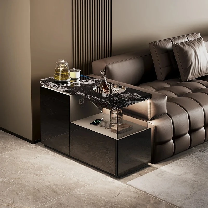 

Итальянский минималистичный край каменной плиты, несколько гостиных, дивана, боковой шкаф из массива дерева, черный высококачественный чайный столик, встроенный заварной чай