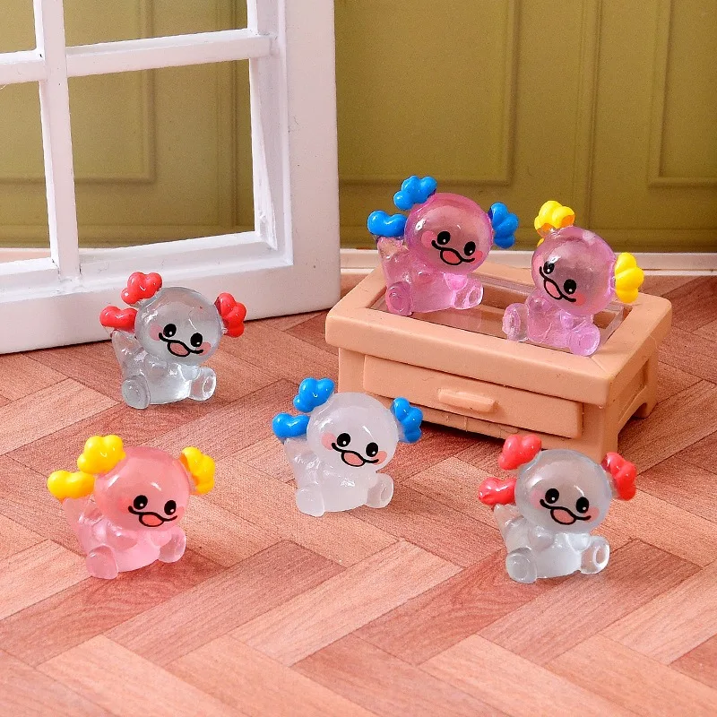 10Pcs Cute Luminous Chubby Hexagonal Dragon Resin Charms Mini Figurines Micro Landscape Small Ornaments DIY Decor Accessories