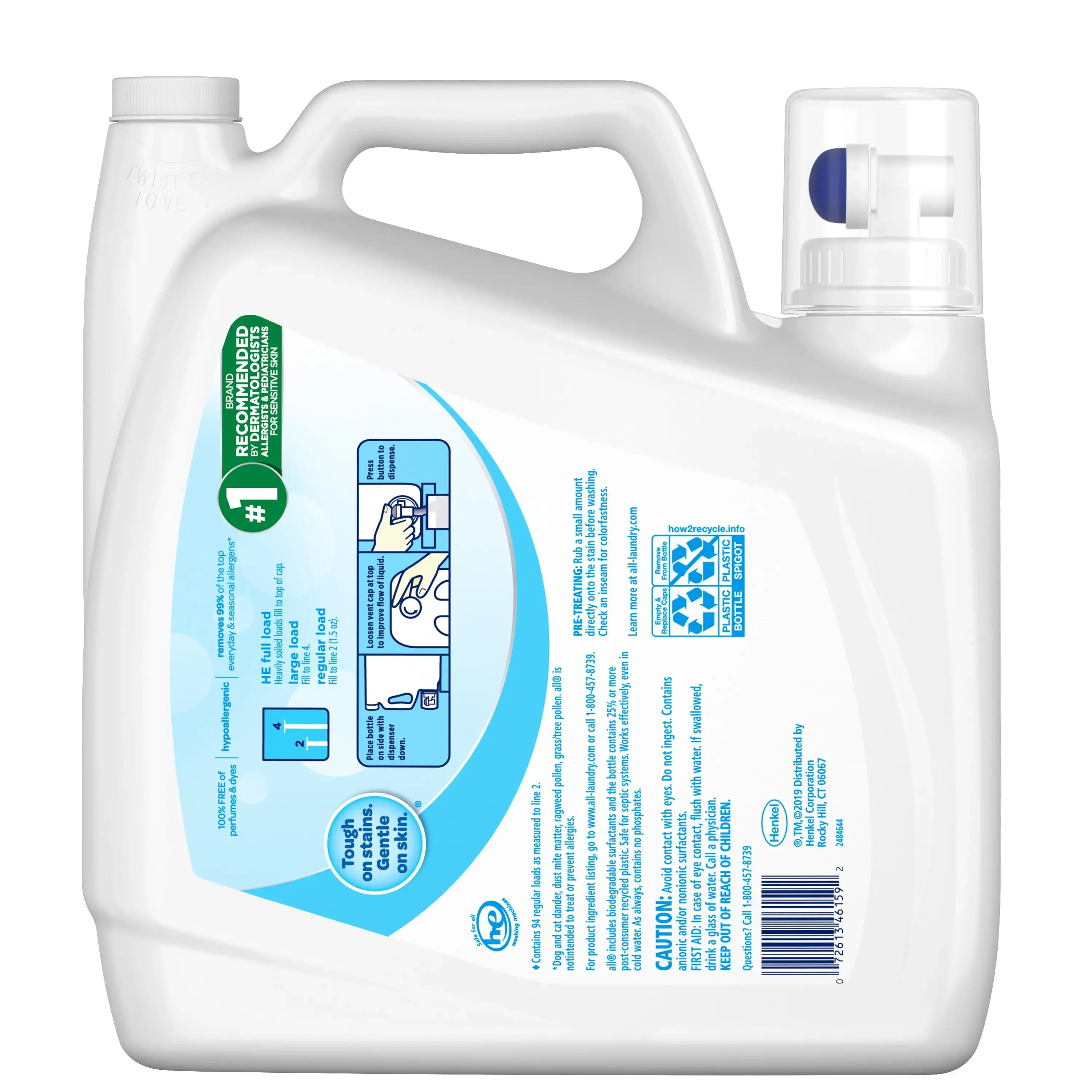 All Liquid Laundry Detergent Free Clear for Sensitive Skin 141 Ounce 94 Loads Hypoallergenic, 100% Free of Perfumes and Dyes