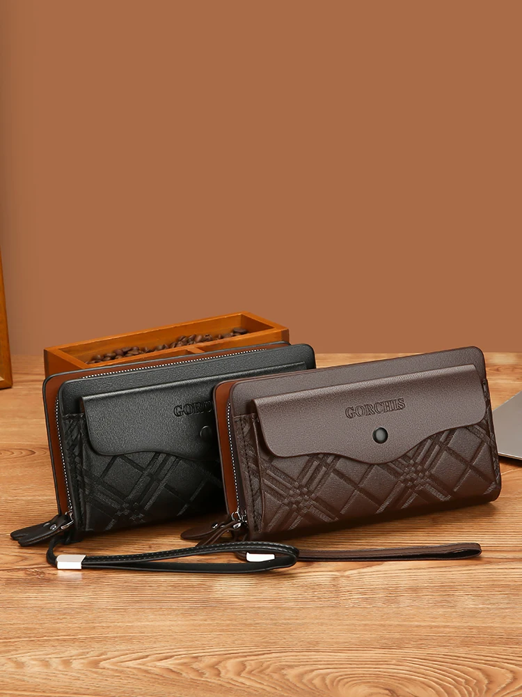 Gorchis 25 New Men's Clutch Wallet Long Genuine Leather High-End