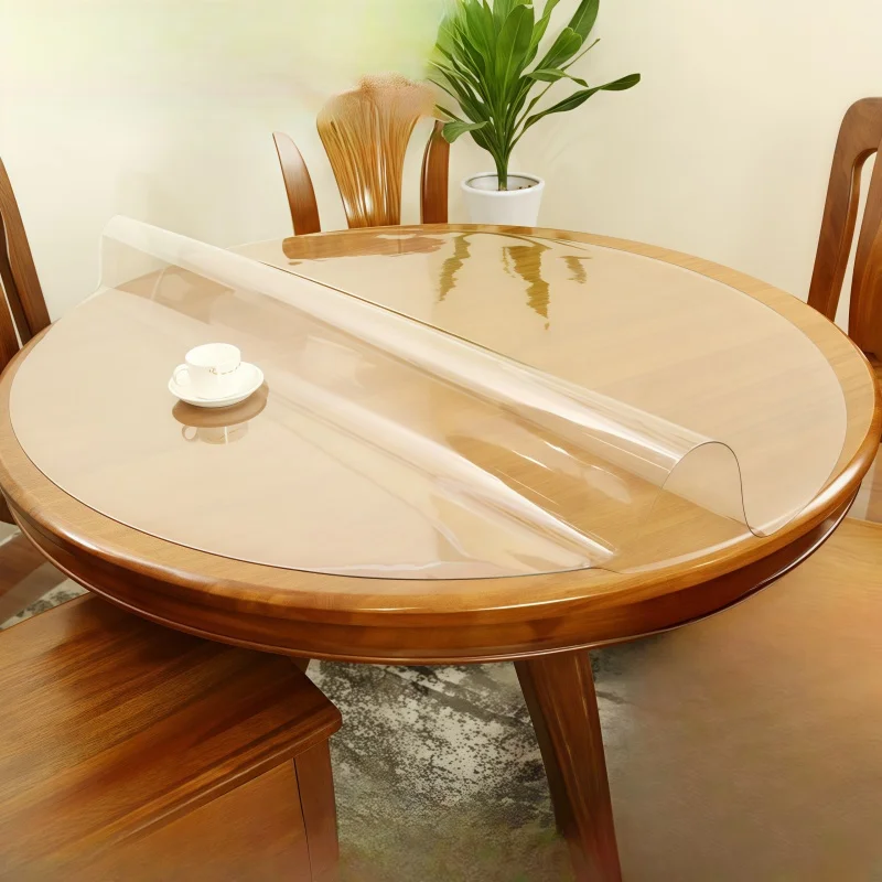 1pcs 110cm Round PVC Table Protector Mat,Clear Frosted Waterproof Heat-Resistant Dining Table Cover,Anti-Slip Easy Clean Home