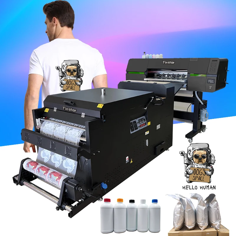 Yinstar I3200 4 Printhead Digital Printing Machine 24inch Dtf Pet Transfer Film Printer With Powder Shaker Dryer Air Filter