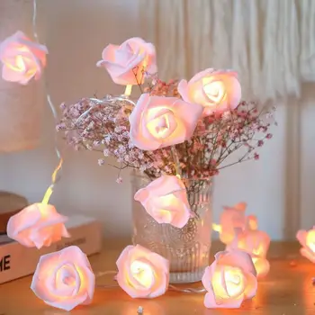 Guirnalda de luces LED con forma de rosa para el Día de San Valentín, boda, niña, corazón, habitación, decoración de jardín, luz nocturna, decoración de luces navideñas