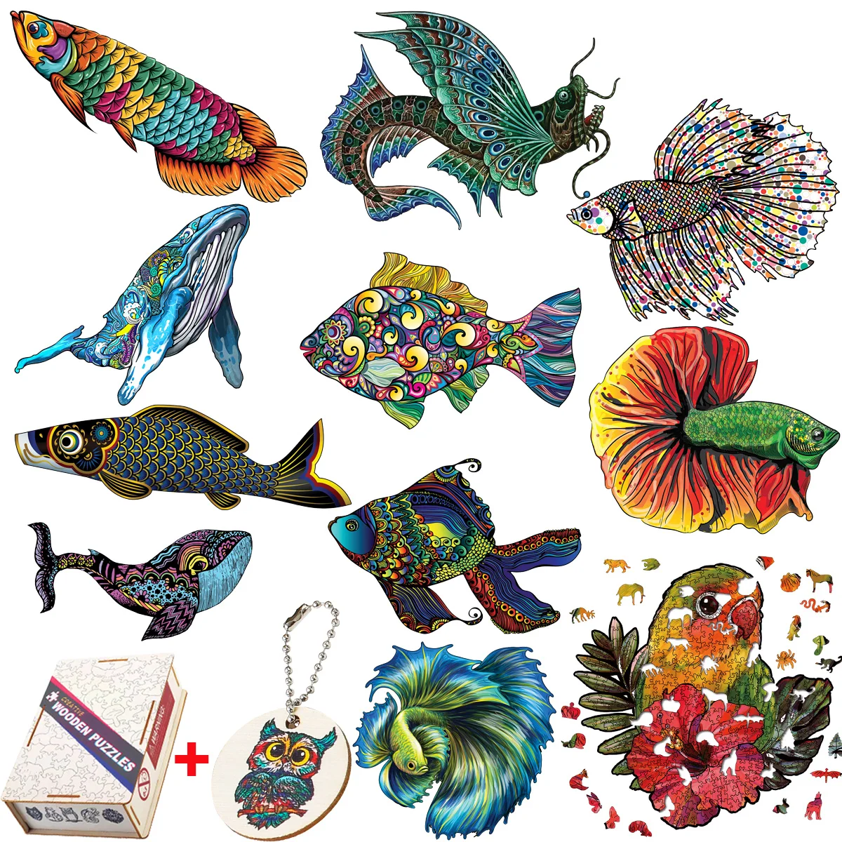 

Colorful Unique Wooden Whale Shark Animal Puzzles For Kids Educational Toys DIY Wood Crafts Family Interesting Interactive Games