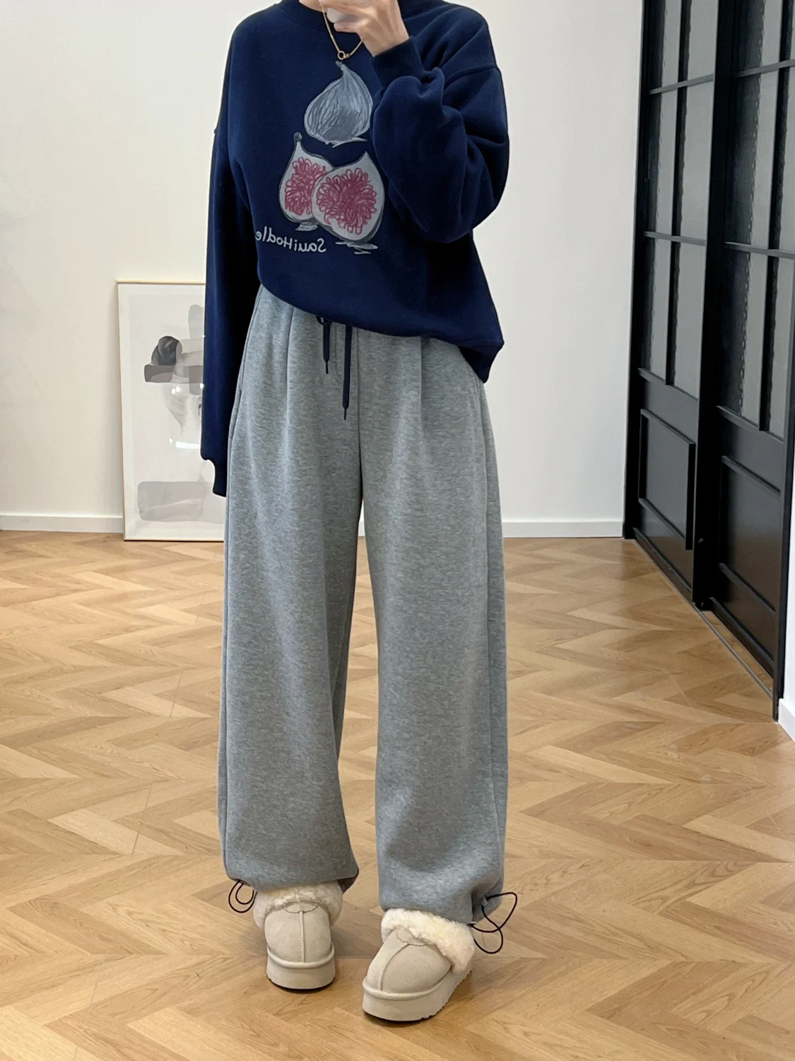 

Women's Loose Casual Fce Lined Pants Autumn Winter High Waist Straight Leg Dstring Elastic Waist Slimming Sports Trousers