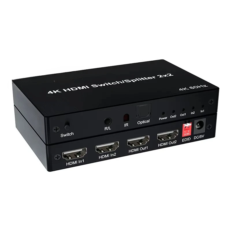 2-in-2-out 4K60Hz HDTV 2.0 Switch 1080P 4K 60Hz Resolution Video Splitters Converters   o High Metal OEM