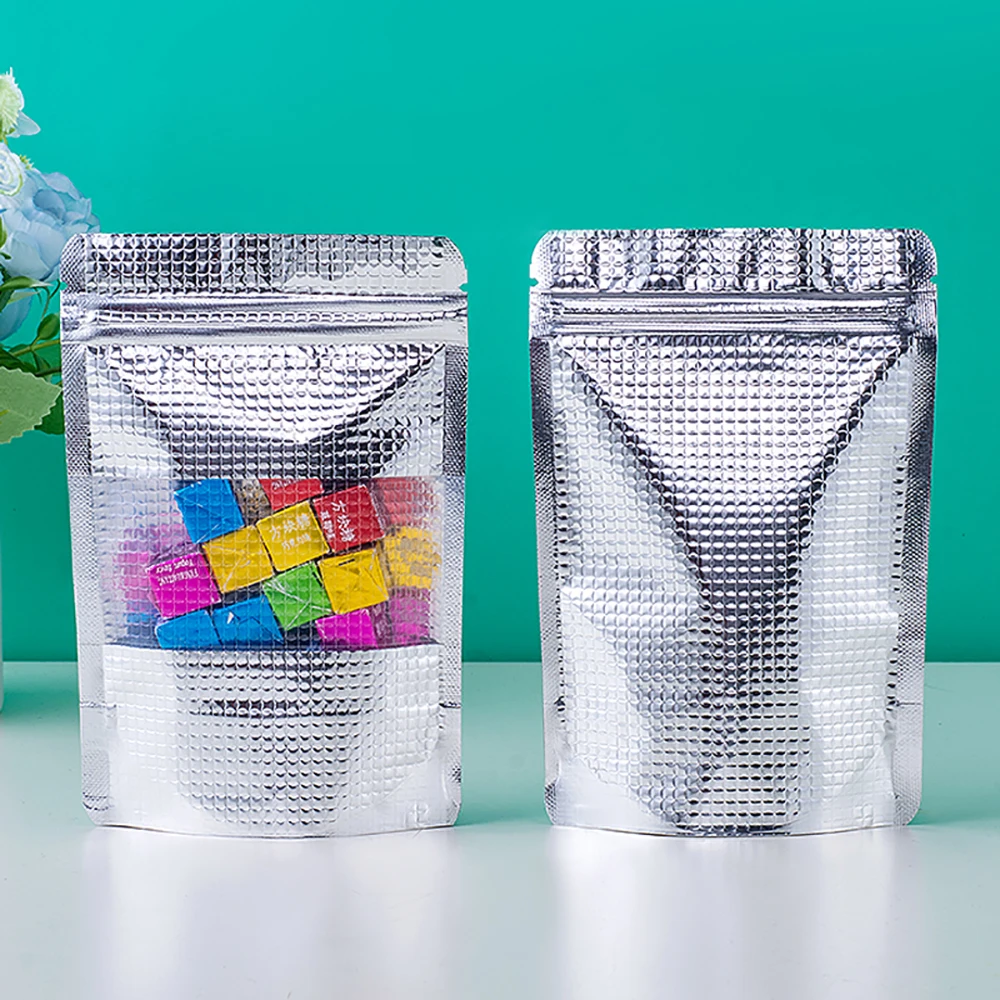 100 قطعة الفضة تنقش نافذة كيس بلاستيكي ذاتي الغلق الجوز وجبة خفيفة الفشار المنظم الوقوف الأغلاق الحرارة ختم البلاستيك مايلر حقيبة التخزين #3