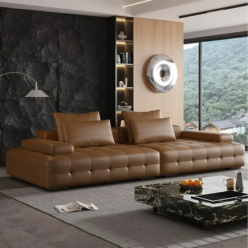 for Piano keys Lawrence leather sofa size apartment living room light luxury combination new Italian minimalist straight row