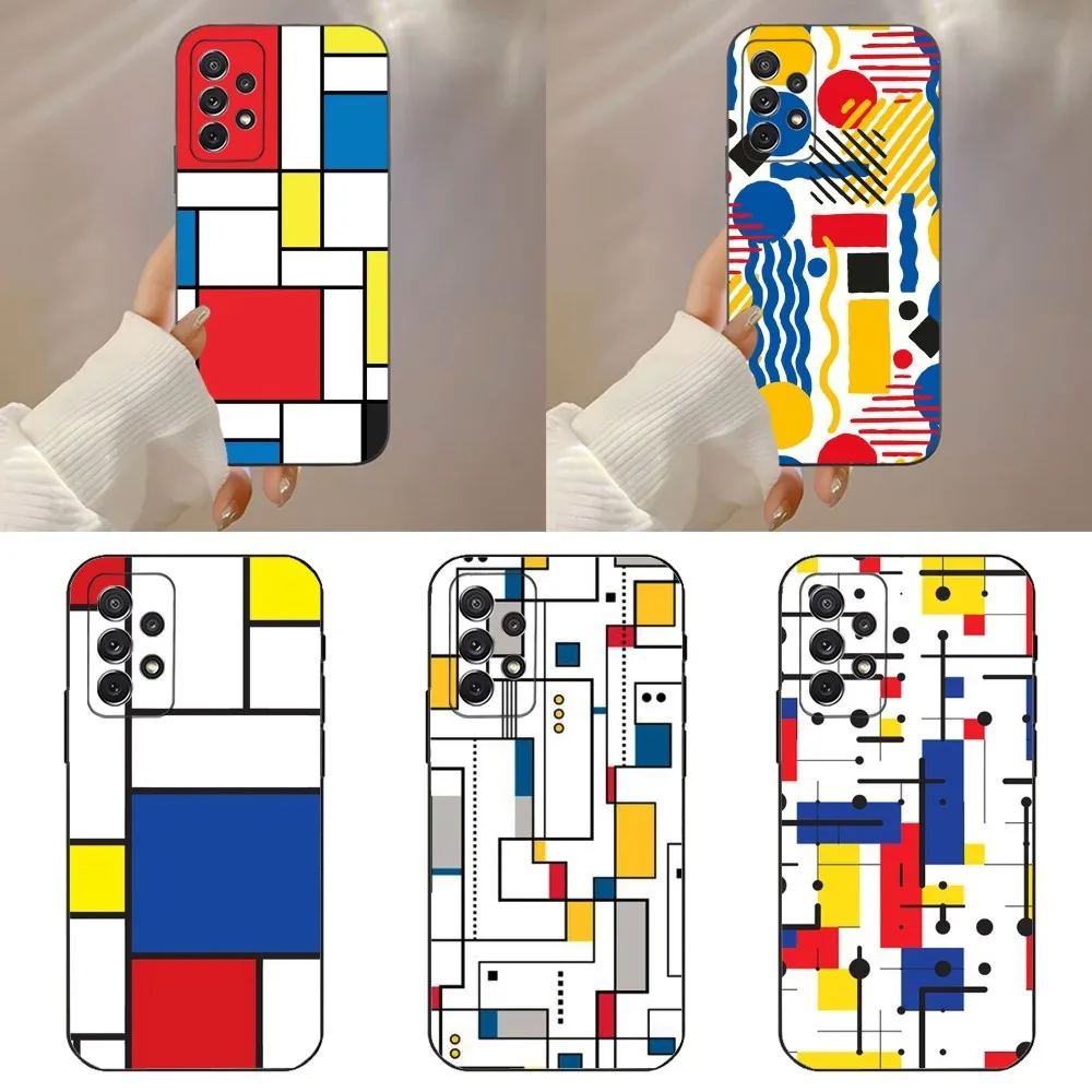 T-TOPLBPCS M-Mondrian Grid Phone Case For Samsung Galaxy A91,A80,A73,A72 ,A71,A53A52,A32 ,A31A22,A21s,A20,Black Cover