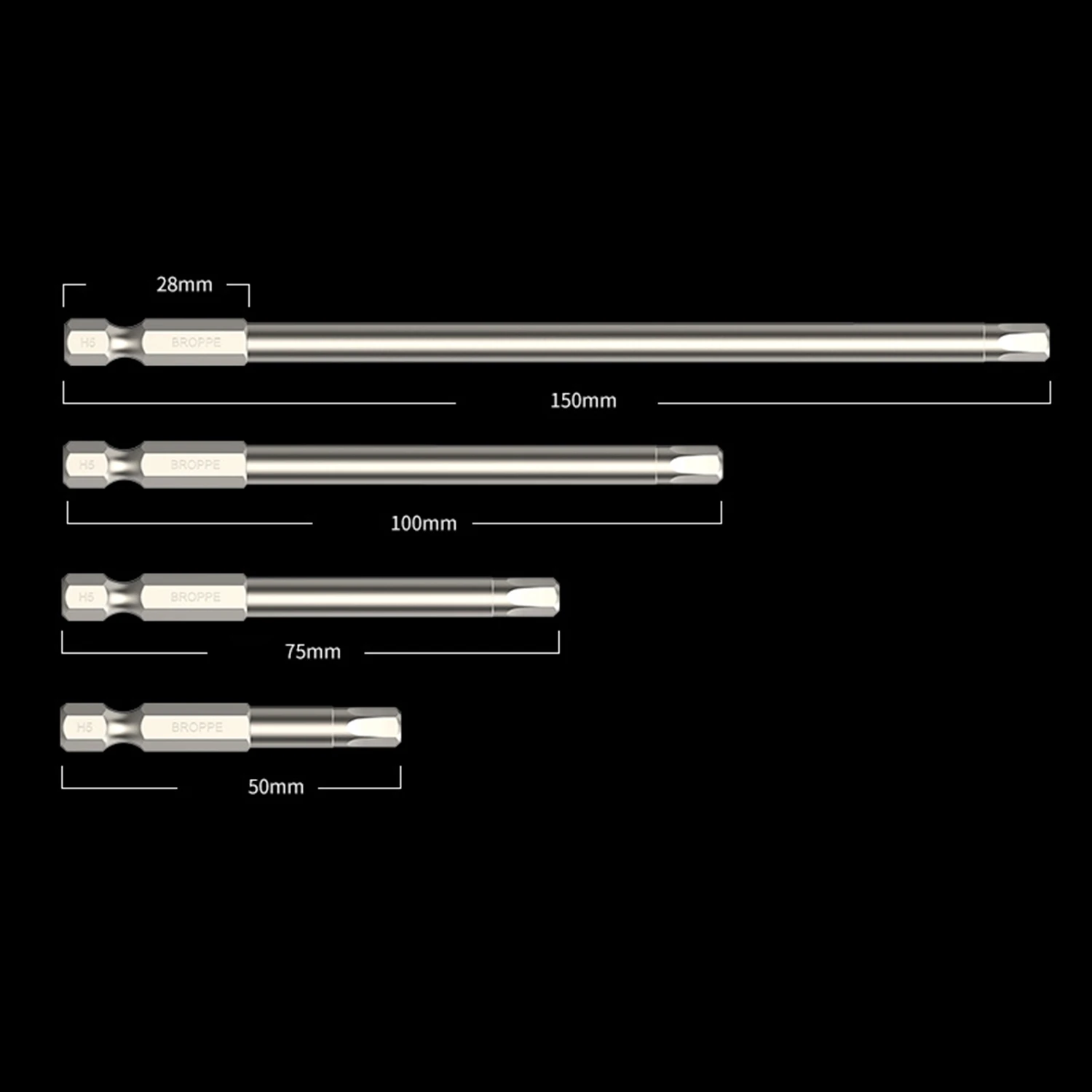 50/75/100/150/200mm H1.5-H10 Hex Socket Screwdriver Bit Magnetic Electric Batch Head High Hardness S2 Alloy Steel 1/4