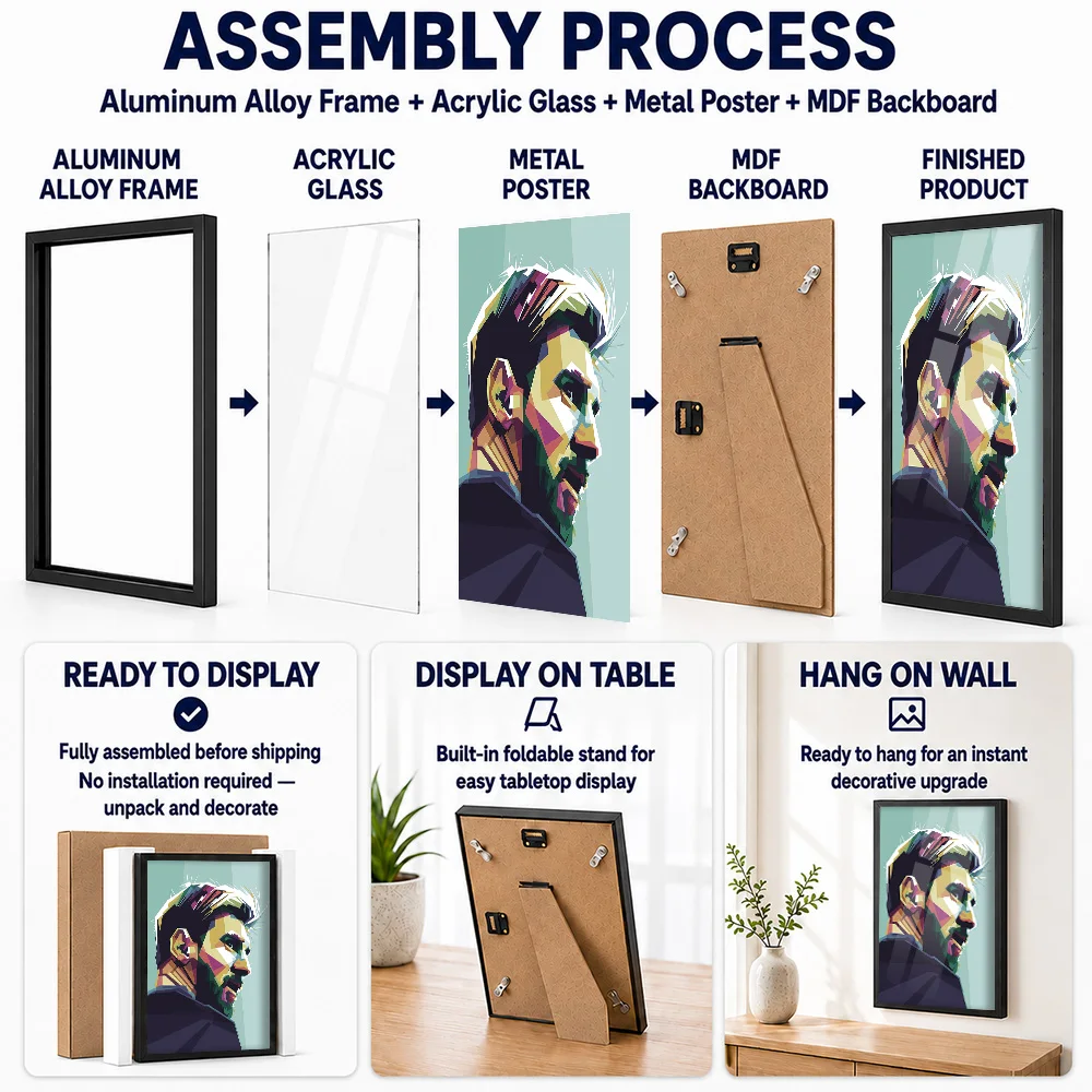 Lionel Messi Colorful Football Portrait Framed Metal Print Personalized Victory Tribute Wall Art For Athletes Decorating Gym