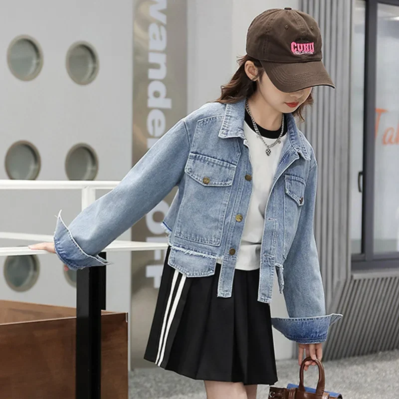 Girls Spring Coats 2025 New Children Fashion Autumn Outerwear Kids Casual Jackets Teenager Turn-down Collar Clothing 5-12Y image 3